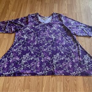 WOMAN WITHIN Purple Floral Swing Tunic Top 3X (62X32) lightweight